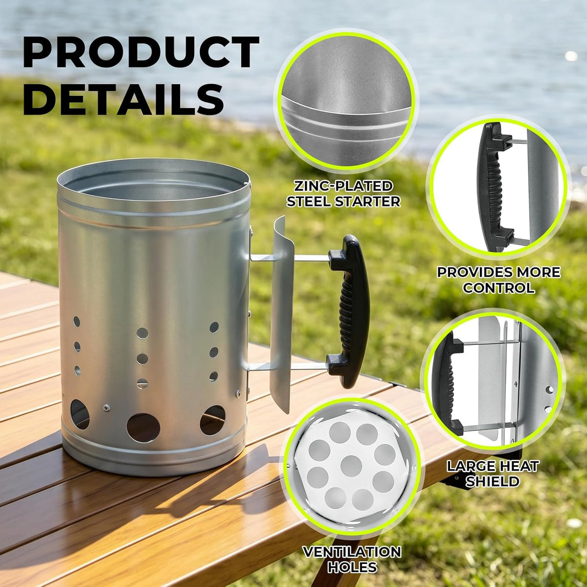 BBQ Charcoal Chimney Starter Set with Cubes, Air Blower and Mitts