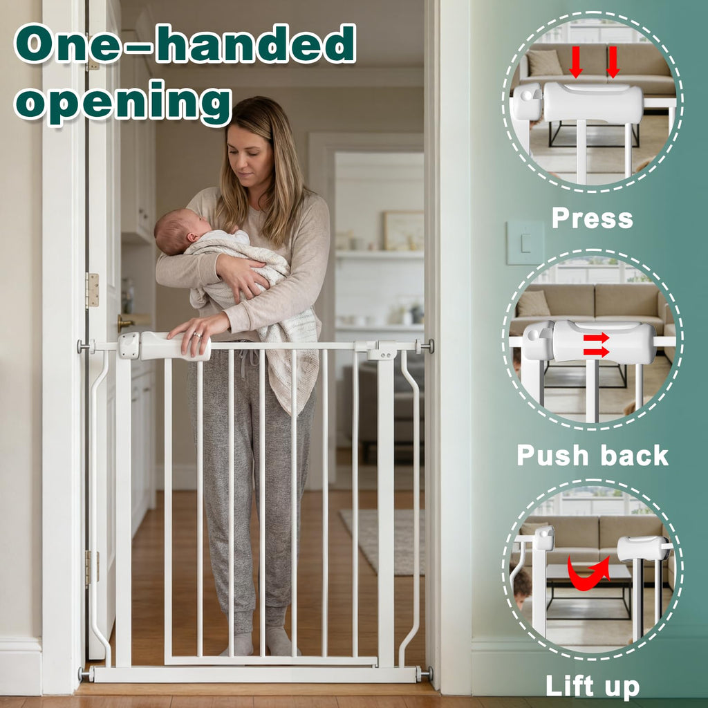 62.2-71.65" Extra-Wide Adjustable Hardware/Pressure-Mounted Pet & Child Safety Gate with Dual-Lock Walk-Through Swing Door for Stairs, Hallways & Wide Doorways