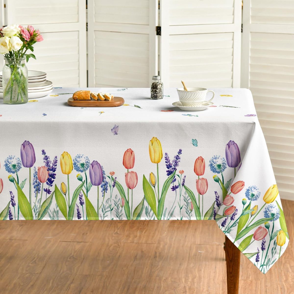 Spring Summer Tablecloth 60 x 84 Inch Rectangular Easter Tulip