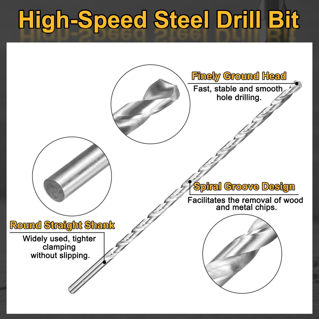 HARFINGTON Twist Drill Bit 8mm Dia 300mm (11.81") Extra Long High-Speed Steel Spiral Jobber Drill Bits Fully Ground Drilling Tools for Wood Plastic Aluminum Thin Metal Sheet