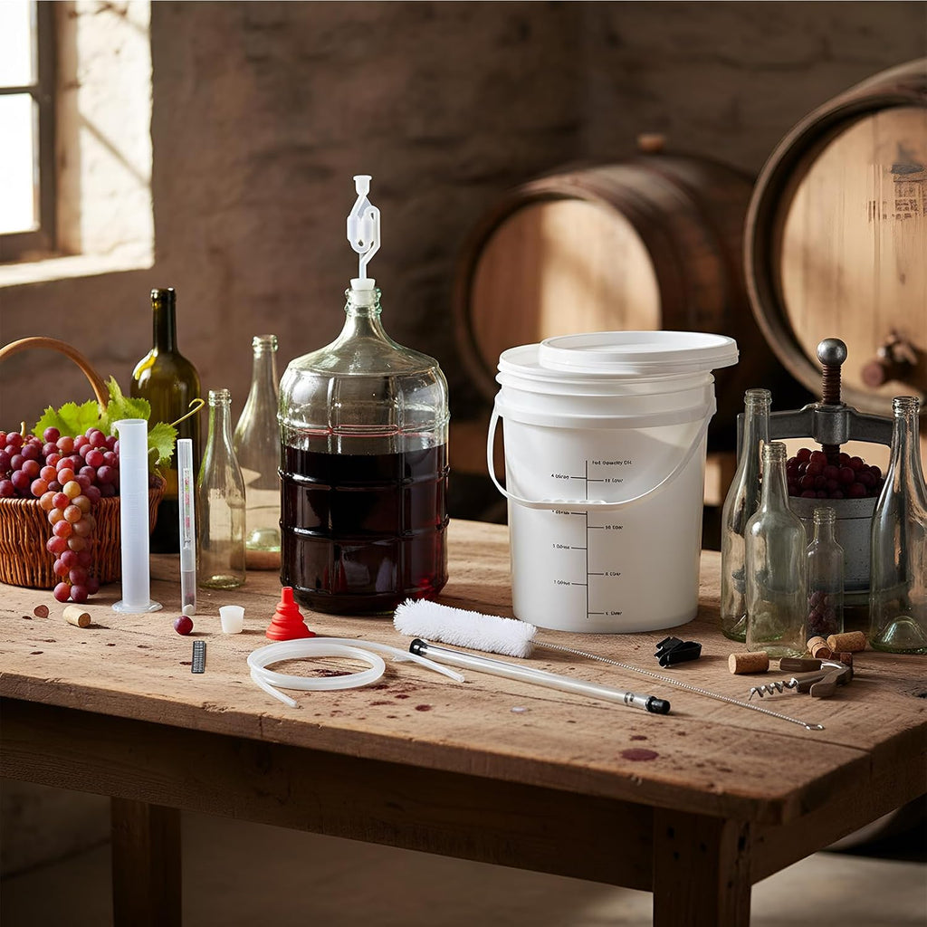 Wine Making Kit Include 3Gallon Carboy, 5Gallon Bucket and Lid, Automatic Siphon, Hydrometer, Alcohol Percentage
