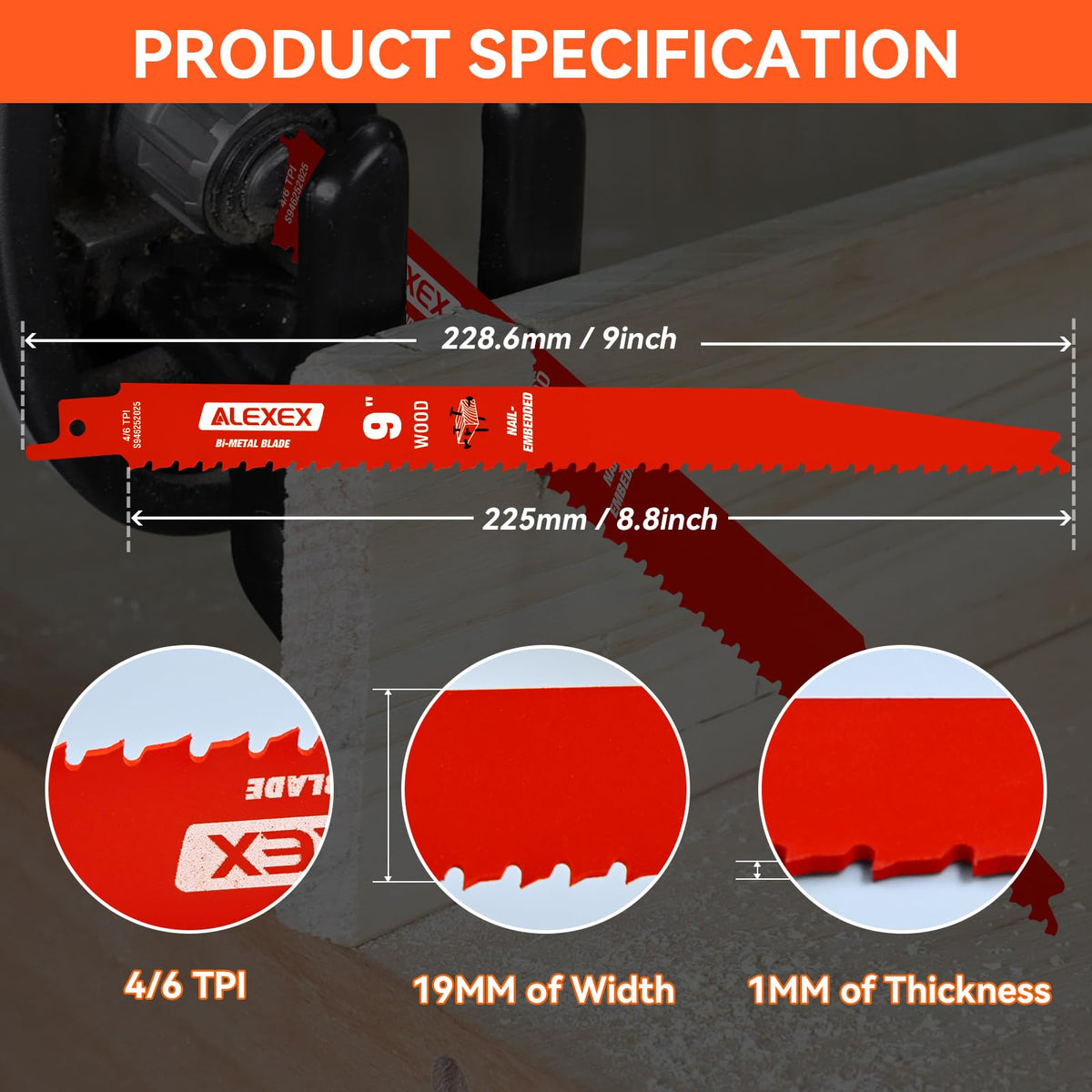 25 Pack 9 Inch 4/6 TPI Reciprocating Saw Blades for Wood and Nail-Embedded Wood Cutting, Bi-Metal Sawzall Blades for Cutting Nail and PVC Pallets etc, for Diablo Sawzall Blades DS0912BW25