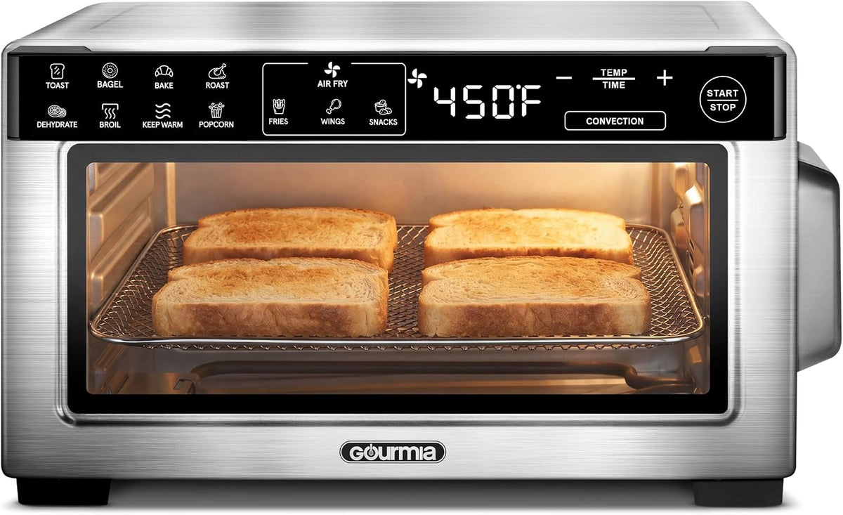 Toaster Oven Air Fryer - 4 Slice Capacity, Single Door, Digital Display, Air Fry, Toast & Dehydrate, Convection