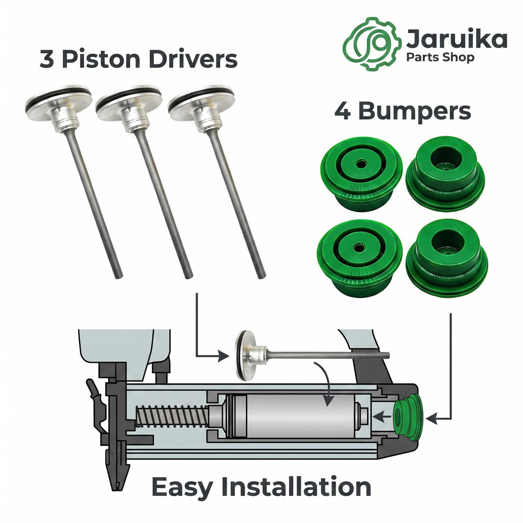 Jaruika Piston Driver Replacement for Hitachi NR83A NR83A2 Framing Nailer Parts, 3 Pack 877-323 Driver & 4 Pack 883-511 Green Bumper Kit, Heat Treated 6150 Steel 885-915 Rebuild Set