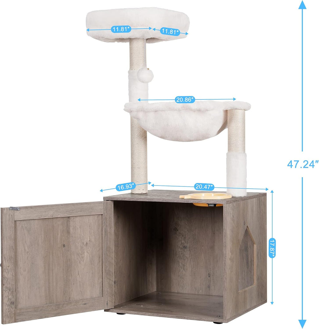 Cat Tree Tower, Litter Box Enclosure, Food Station, MPJ100SG