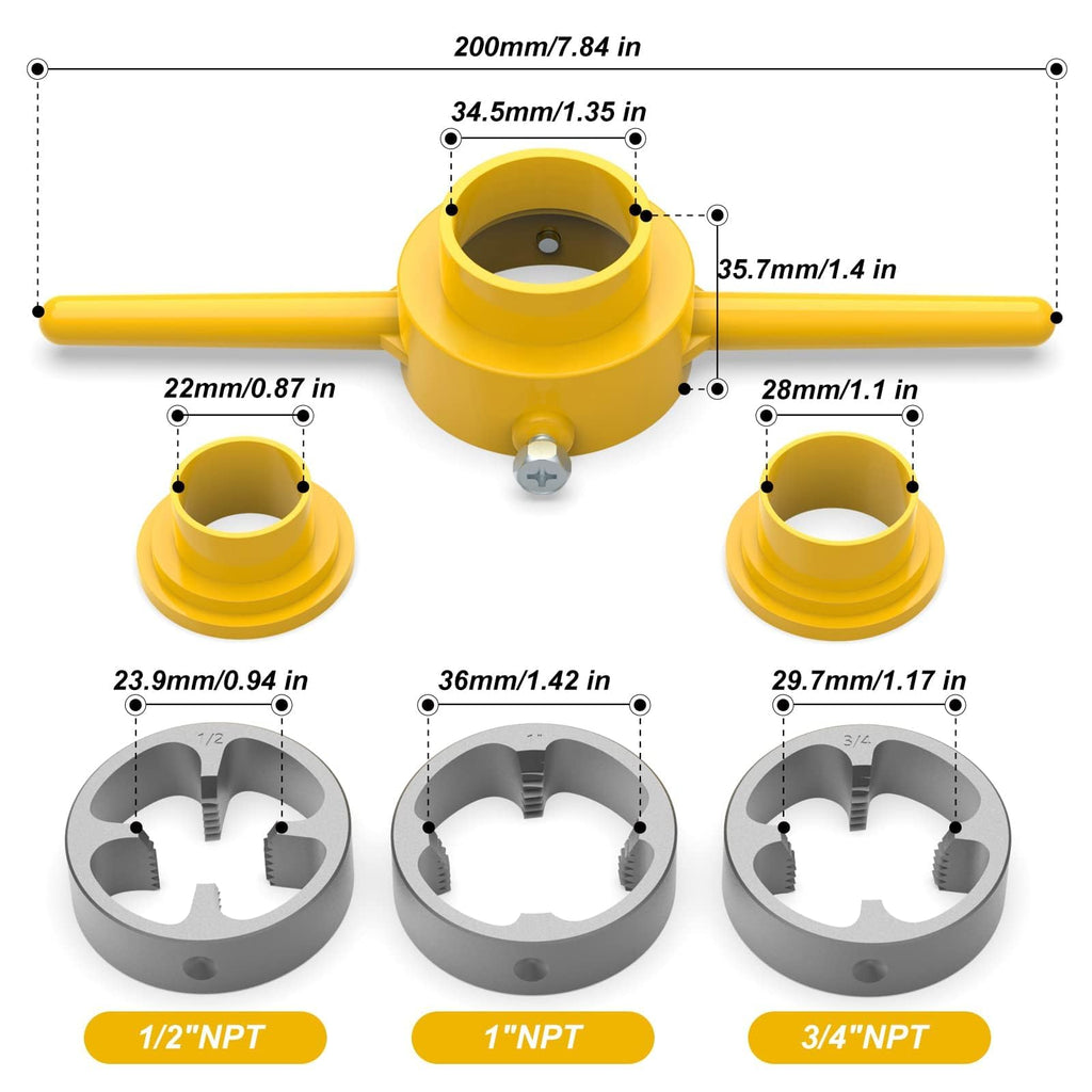 MEANLIN 2PCS PVC Thread Maker Tool, NPT Die Set, Pipe Threader Plumbing Tool, Pipe Threader Kit, with 3 Dies,1/2", 3/4", 1"