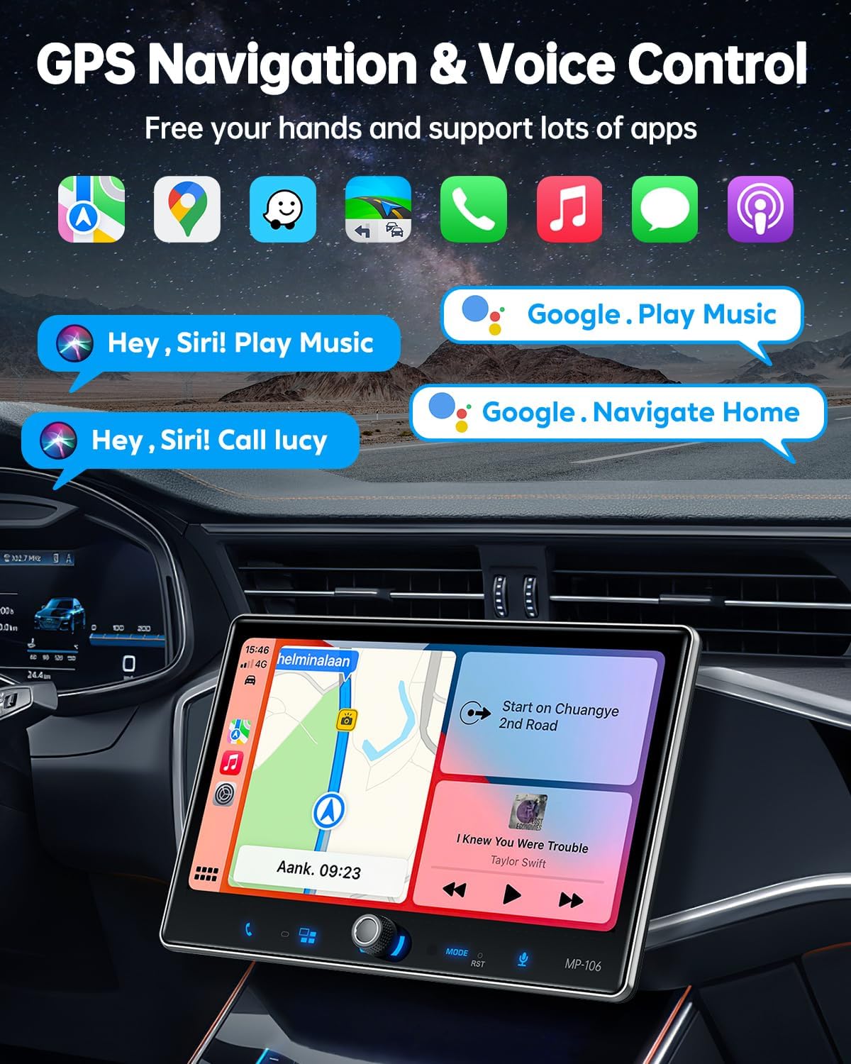 Single Din Car Stereo Wireless Apple Carplay Android Auto Radio, 10.1" Car Play Touch Screen, Bluetooth 5.3 Car Audio