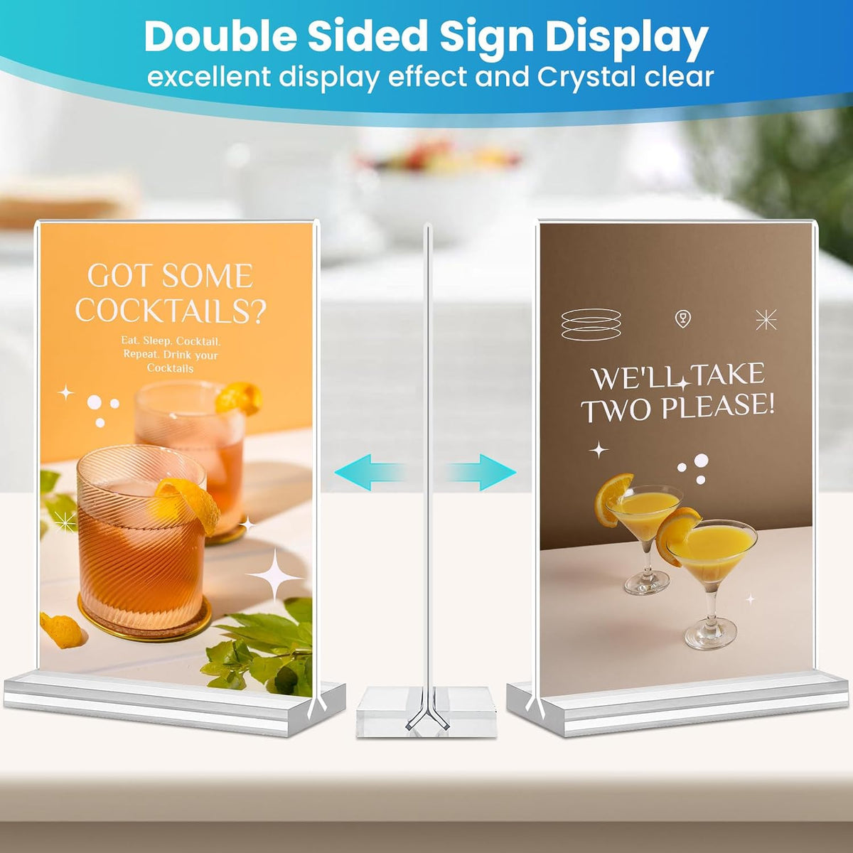 Acrylic Sign Holder 4x6, 15 Pack Clear Double Sided Menu Vertical Display Stand, Desktop Paper Holder Suitable for