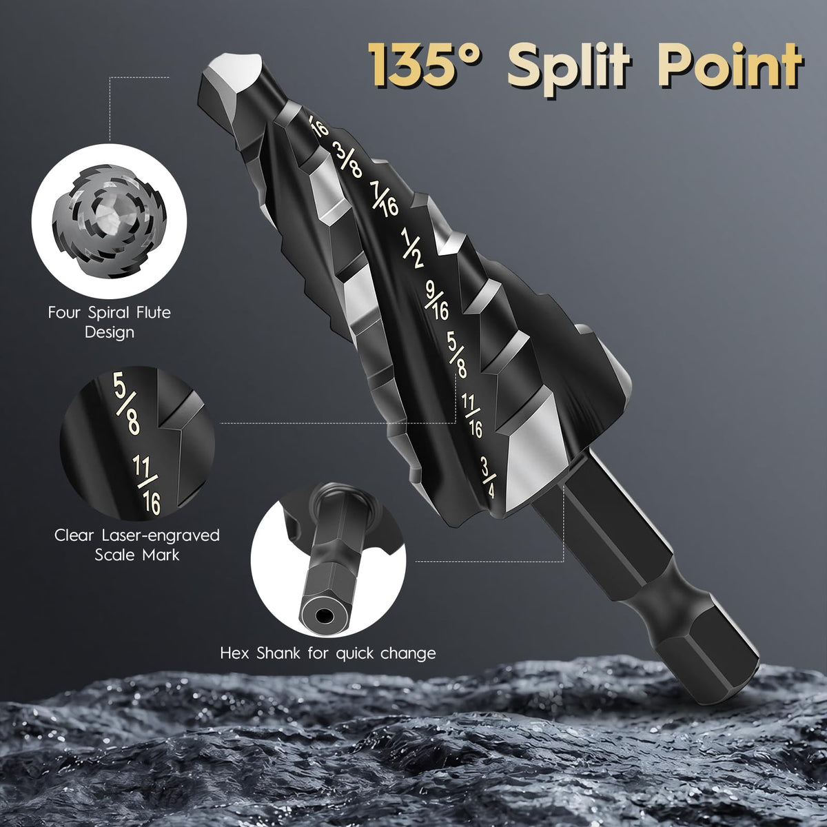 3PCS Step Drill Bit Set - Titanium Four Spiral Flute HSS Step Bit