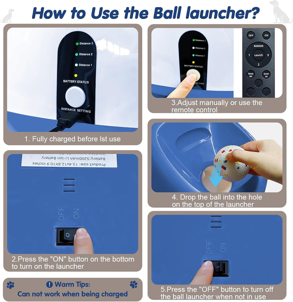 Automatic Ball Launcher for Dogs Large- 3 Distance Settings (40/60/80FT) w/Remote Control | 2.5" ETPU Tennis Balls |