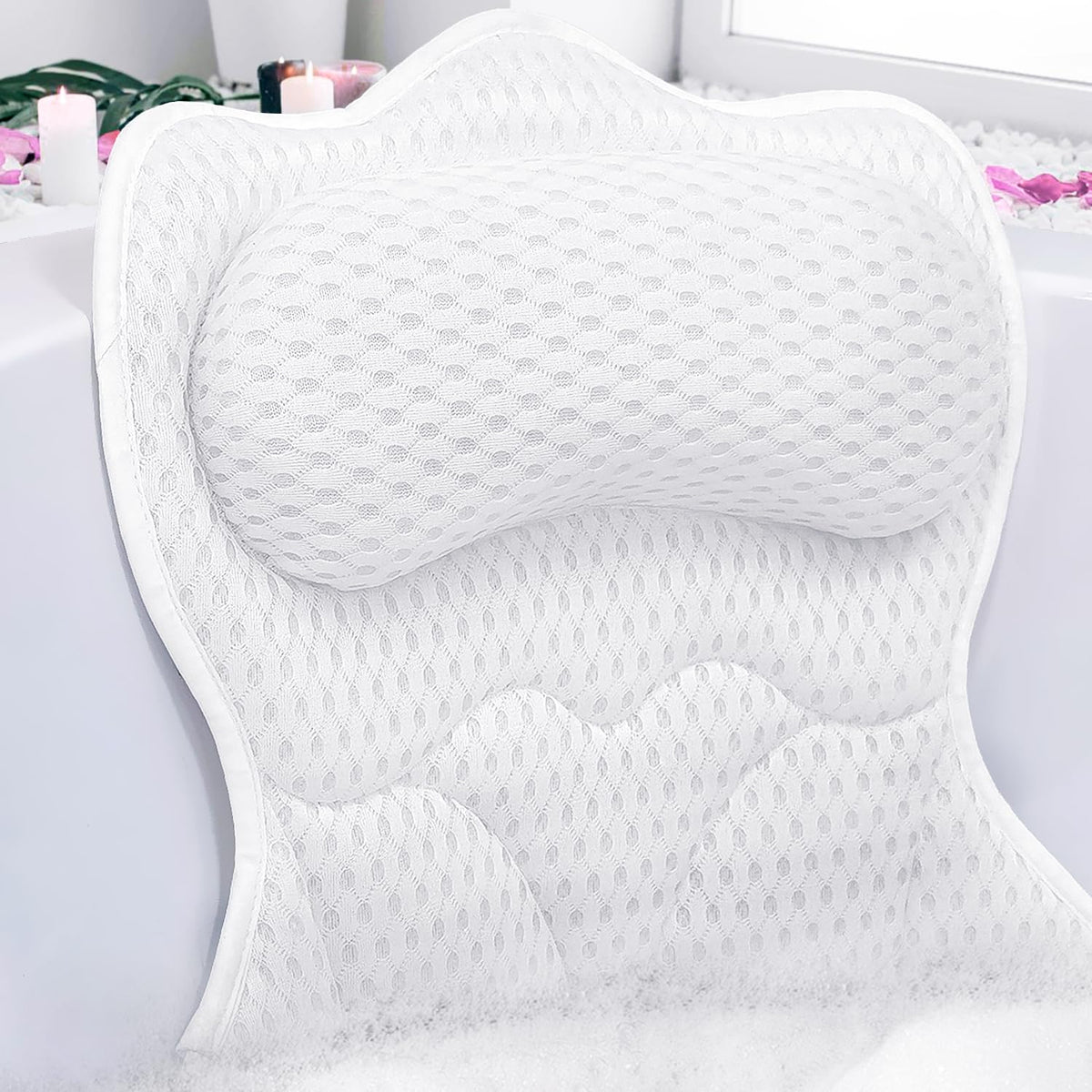 Bath Pillows for Tub,Thick Neck Back Support Bathtub Cushion,White