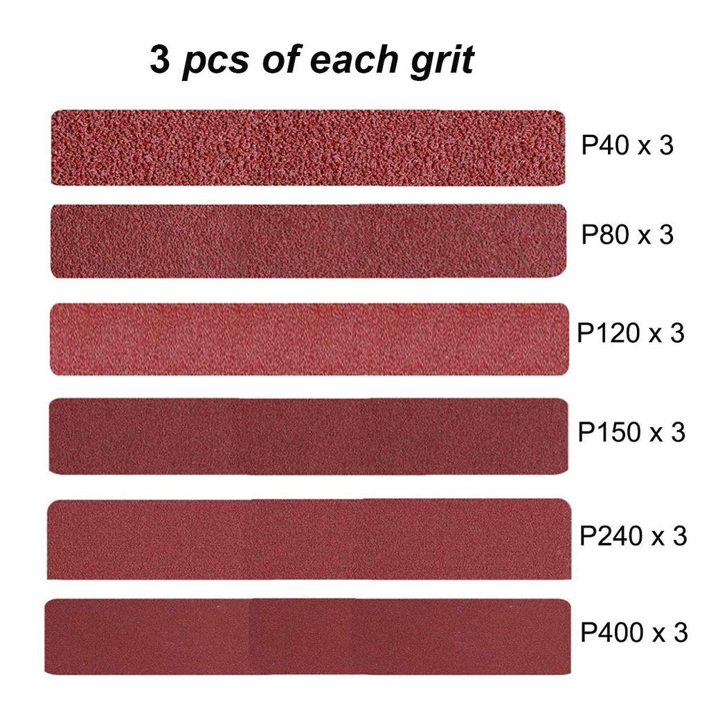 Aiyard 3 x 24 Inch Aluminum Oxide Sanding Belts Mixed Grits, 18-Pack