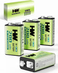 9V Rechargeable Batteries 4 Pack, NiMH 200mAh for Multimeters & Radios | 4-pack 200mAh NiMH rechargeable 9V batteries