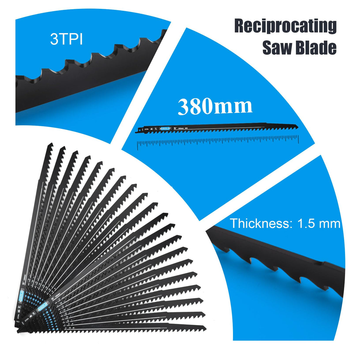 MUOZLOP 10Pack 15inch 3TPI Woodcutting Reciprocating Saw Blades Set