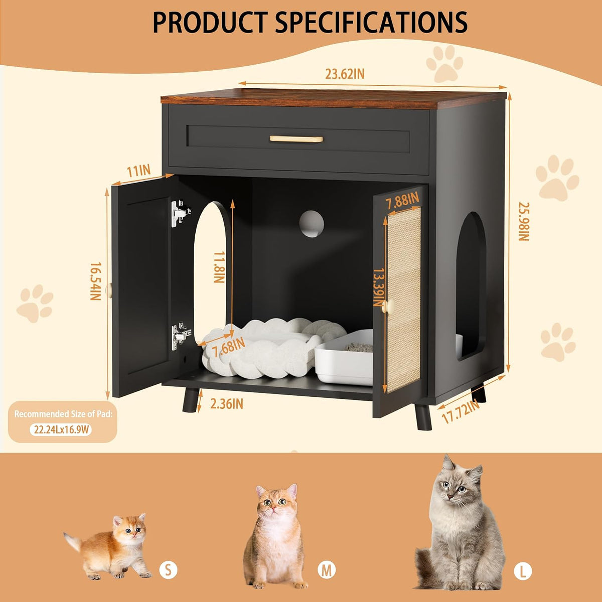 Cat Litter Box Enclosure Hidden Cat House with Scratching Board Doors