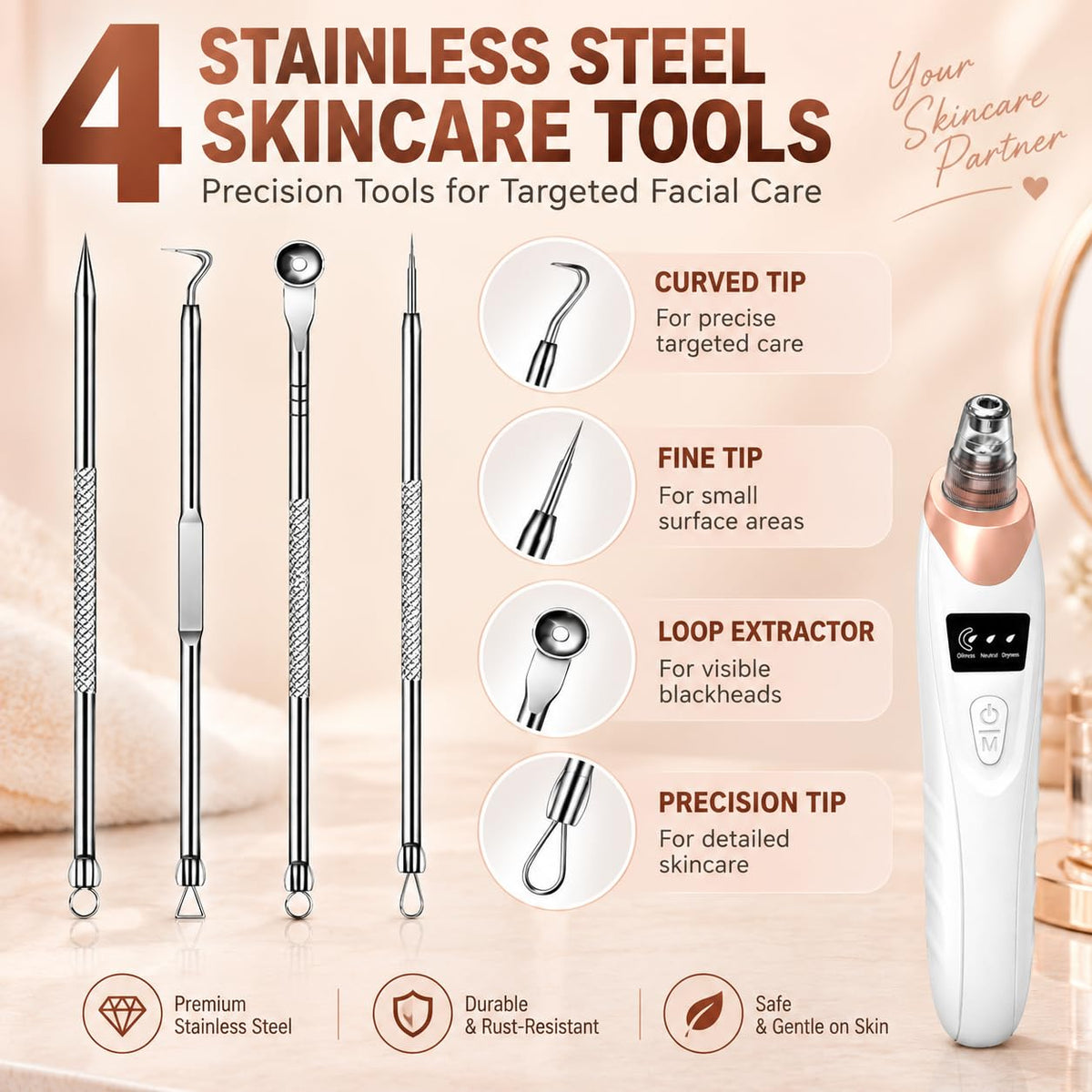 Pore Vacuum Blackhead Remover, 3 Suction Levels, 5 Interchangeable Heads
