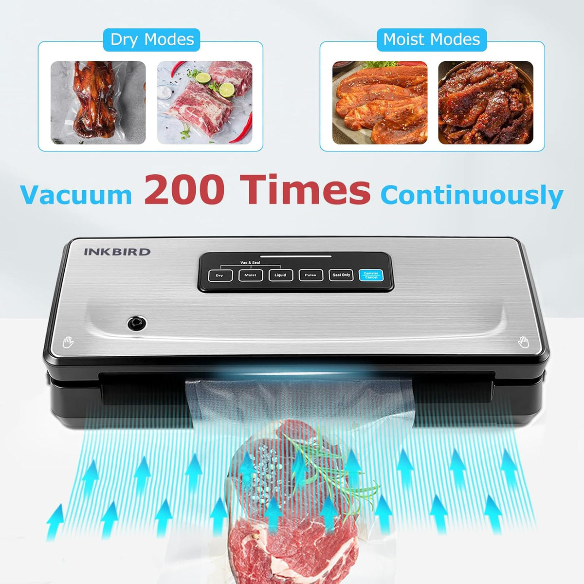 Food Vacuum Sealer Machine 10-In-1 with Bag Storage(Up to 20FT) and Cutter, INKBIRD Food Sealer Vacuum Sealer for