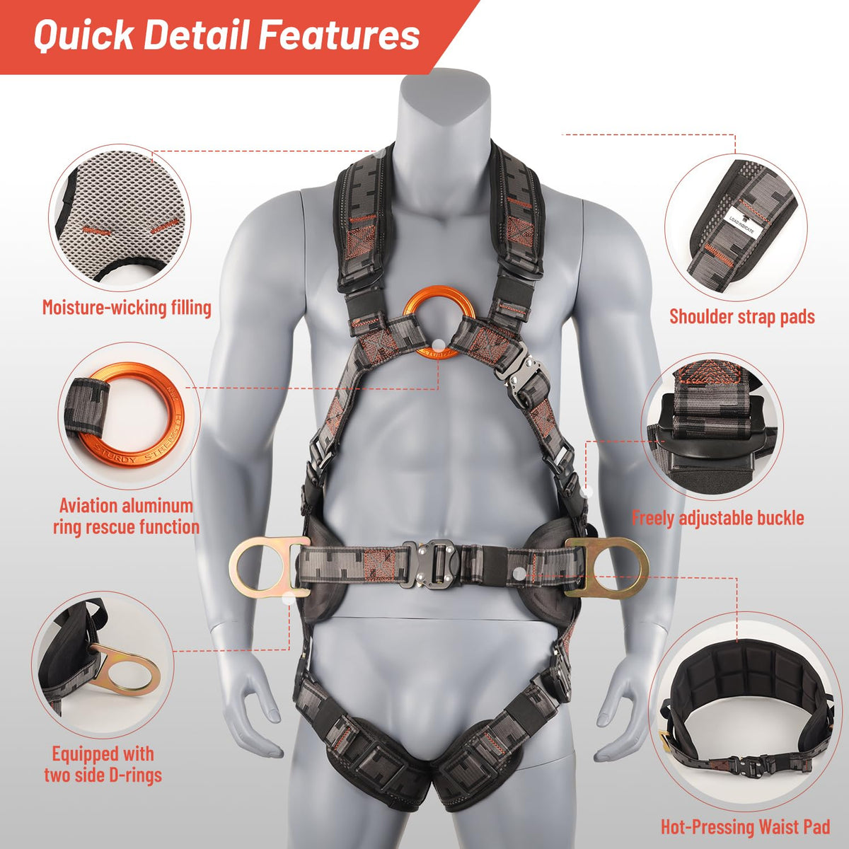 Safety Harness Fall Protection Padded on the shoulders
