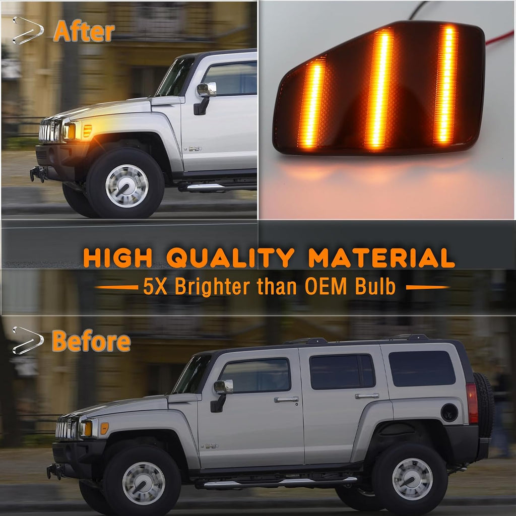 LED Front Headlight Side Marker Light Amber Turn Signal Lamp Kit for Hummer H3 2006-2010 H3T 2009-2010 Replace OEM Trim,Smoked Lens Side Bumper Marker Lamps,2pcs
