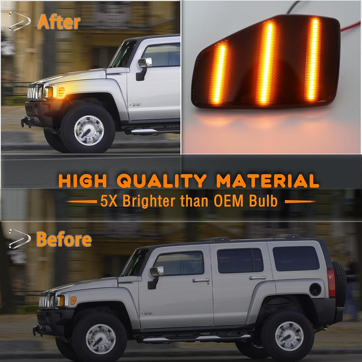 LED Front Headlight Side Marker Light Amber Turn Signal Lamp Kit for Hummer H3 2006-2010 H3T 2009-2010 Replace OEM Trim,Smoked Lens Side Bumper Marker Lamps,2pcs