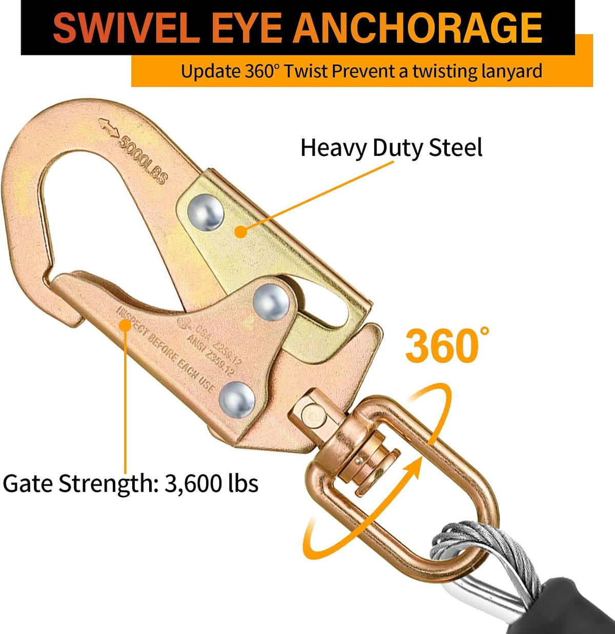 TRSMIMA Fall Protection Retractable Lanyard - 20ft Self-Retracting | Lifeline Safety Yoyo Fall Arrest Safety