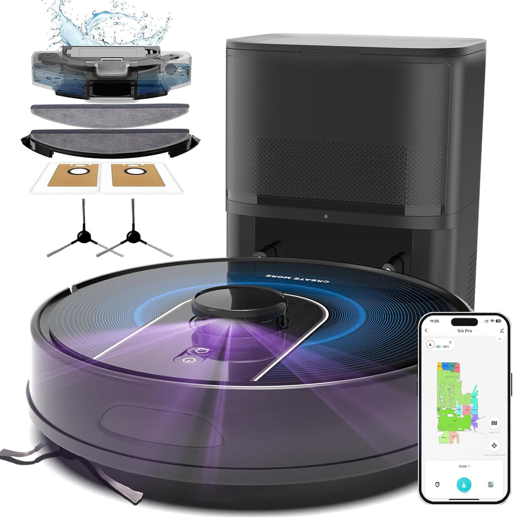 Robot Vacuum and Mop Combo, 6000Pa Robotic Vacuum with Mapping, Self-Emptying Station for 90 Days Hands-Free, LiDAR