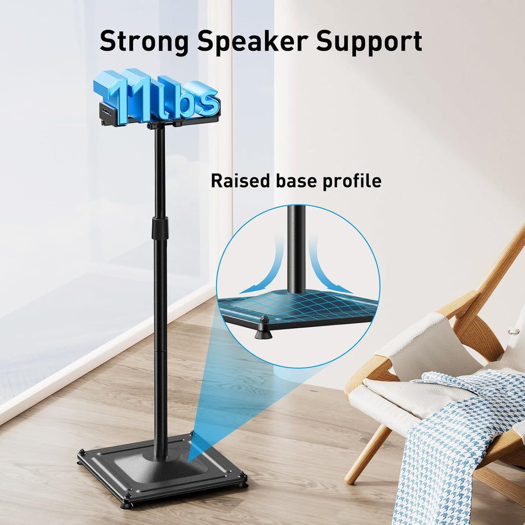 Universal Speaker Stands for Surround Sound -Height Adjustable Extend 33.3”to 45.1”, Floor Speaker Stand for