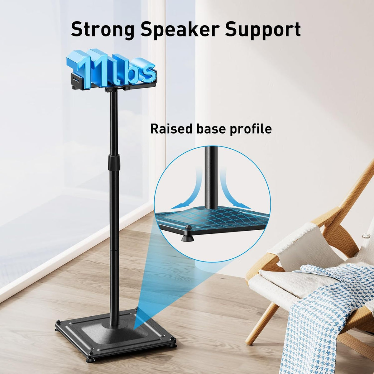 Universal Speaker Stands for Surround Sound -Height Adjustable Extend 33.3”to 45.1”, Floor Speaker Stand for