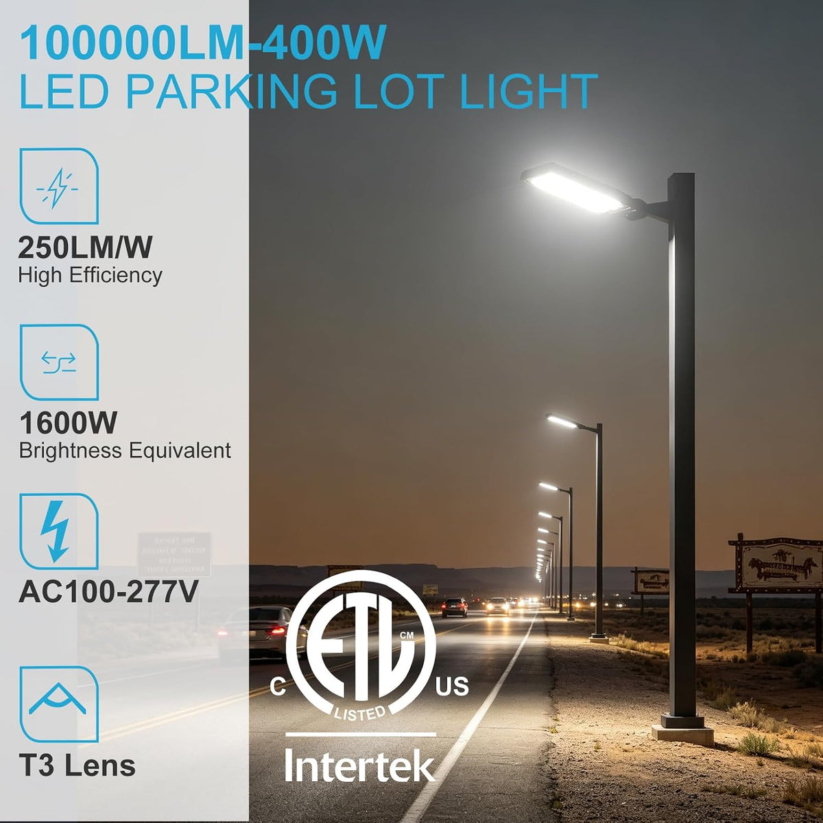 Lightdot Parking Lot Lights 400W, 2Pack ARM Mount LED Pole Lights Outdoor