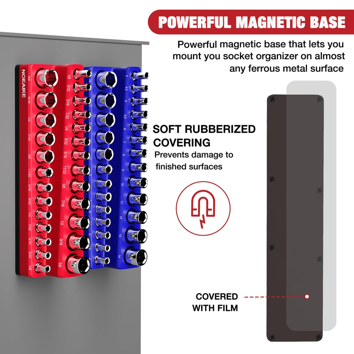 2-Pack 1/4 Inch Magnetic Socket Organizer Metric &SAE