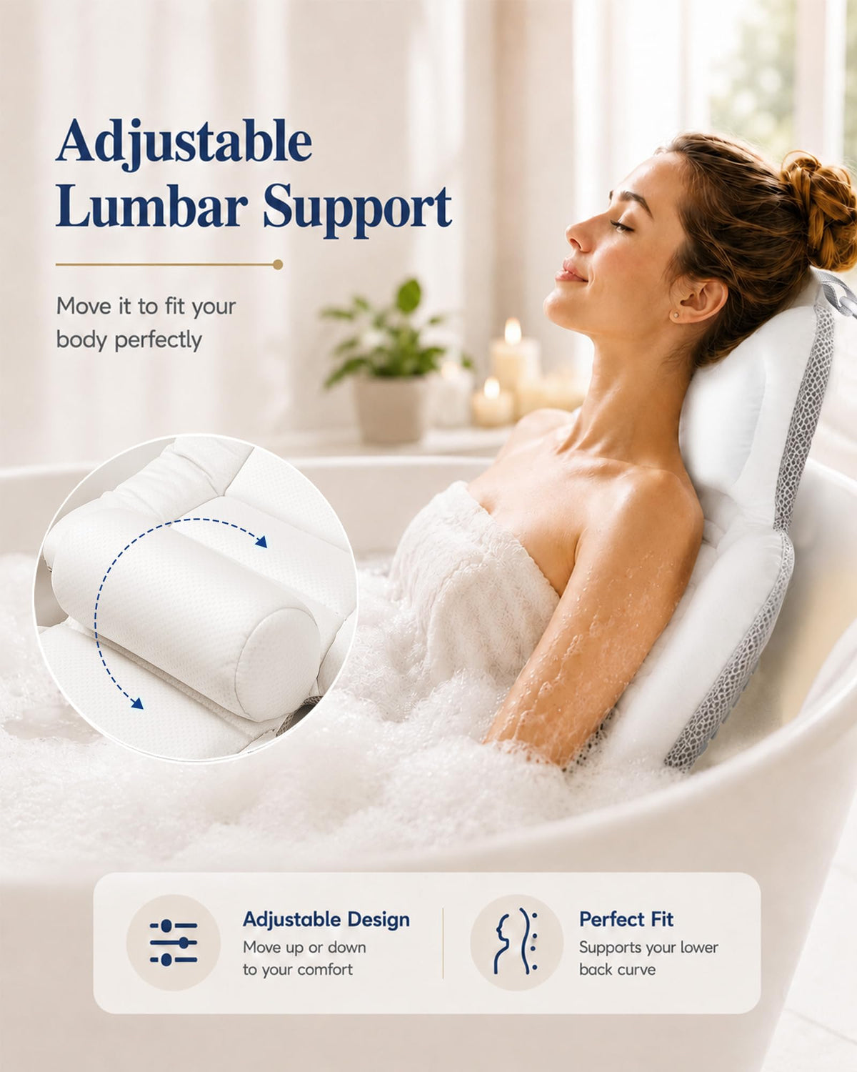 Full Body Bath Pillow for Bathtub, White 52" x 17"
