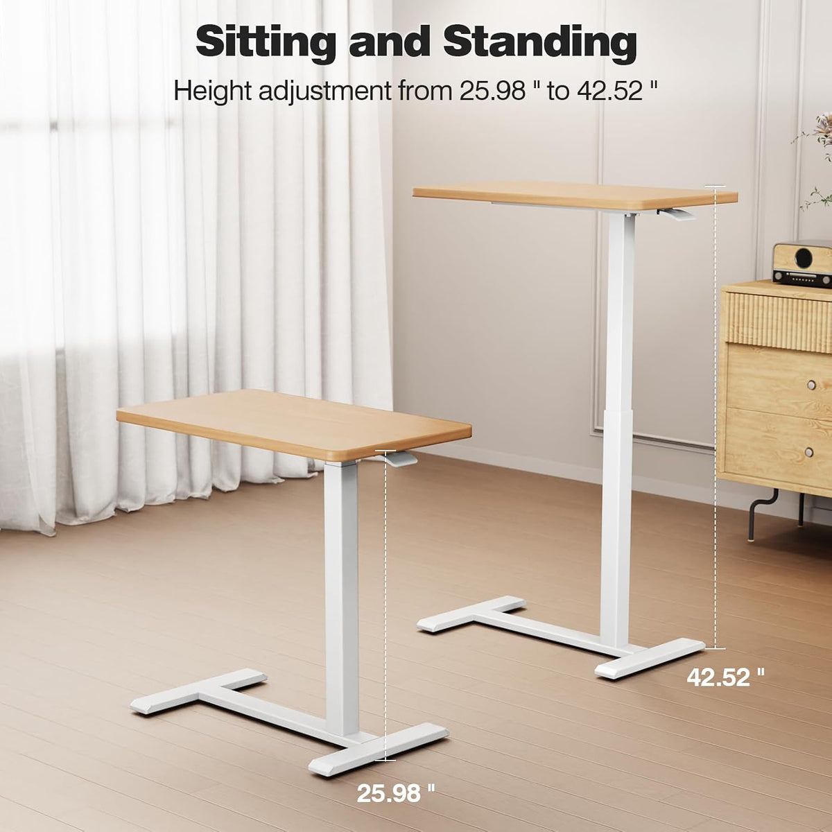 Overbed Table with Wheels, Height Adjustable Hospital Bedside Table