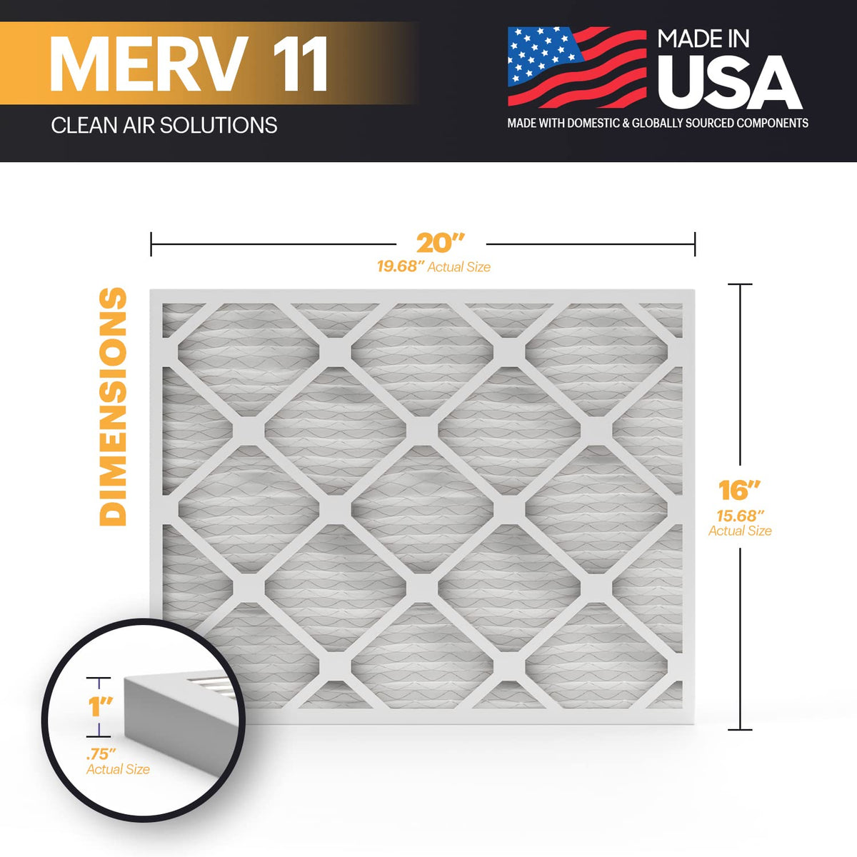 TruFilter 16x20x1 Air Filter MERV 11 (6-Pack) - MADE IN USA - Allergen Defense Electrostatic Pleated Air Conditioner