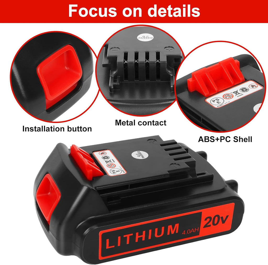 KINGTIANLE 2 Pack 4000mAh 20V Lithium Ion Battery Replace Battery for Black and Decker 20 Volt Max Battery LBXR20 LB20 LBX20 LBX4020 Cordless Power Tools Series