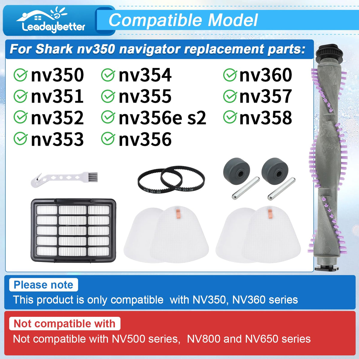 Leadaybetter NV350 Brush Roll Filter Replacement for Shark Navigator