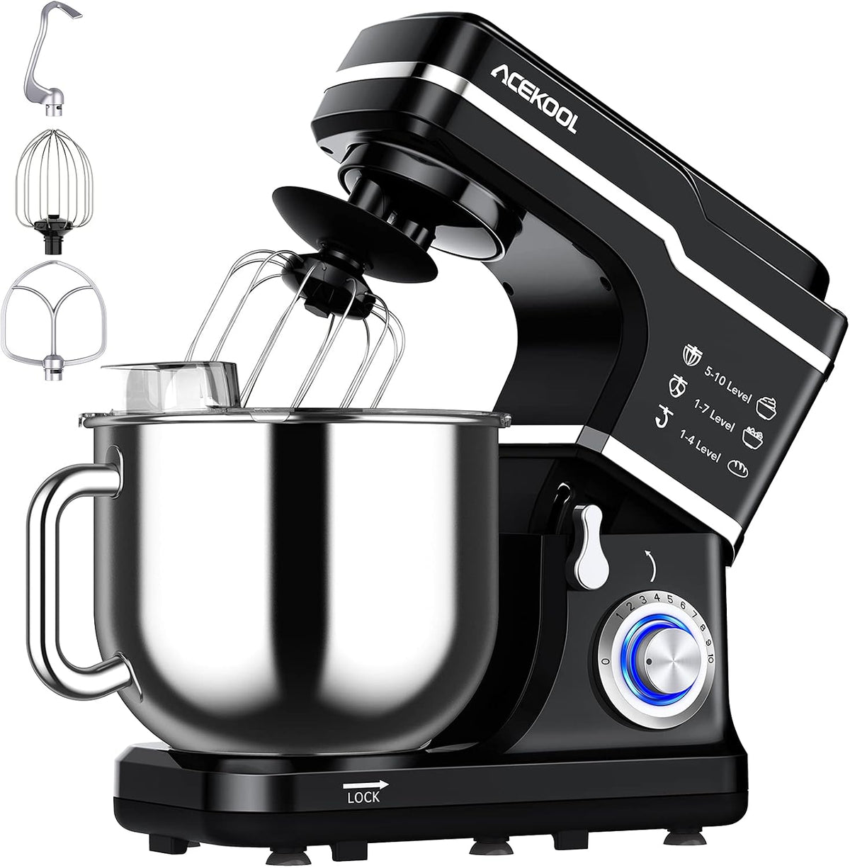 Stand Mixer, 7.5QT Kitchen Electric Food Mixer 10-Speed Tilt-Head Dough Mixer for Baking&Cake, with Stainless Steel