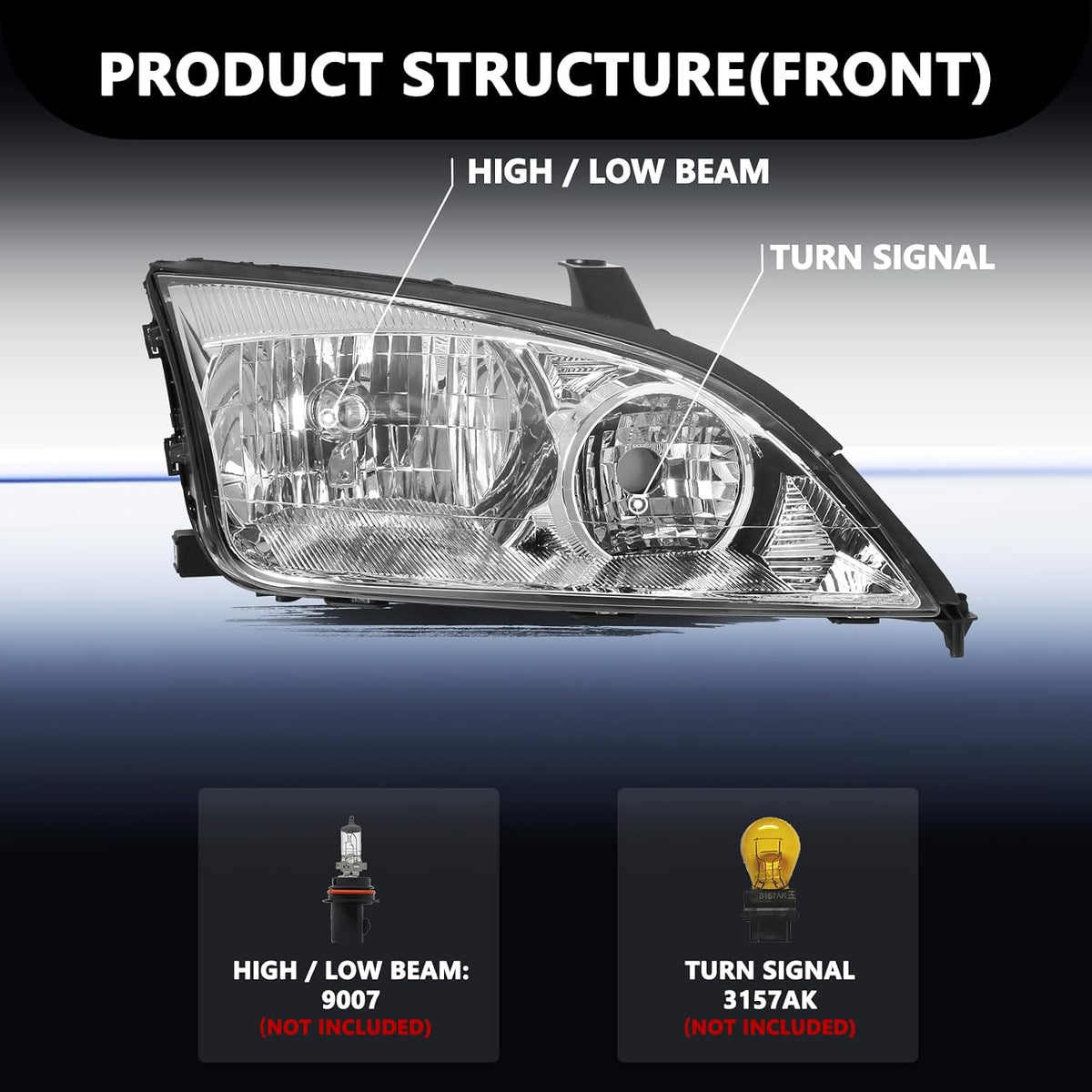 Aosky Halogen Headlight Assembly OE Style Fit for 2005 2006 2007 Ford Focus