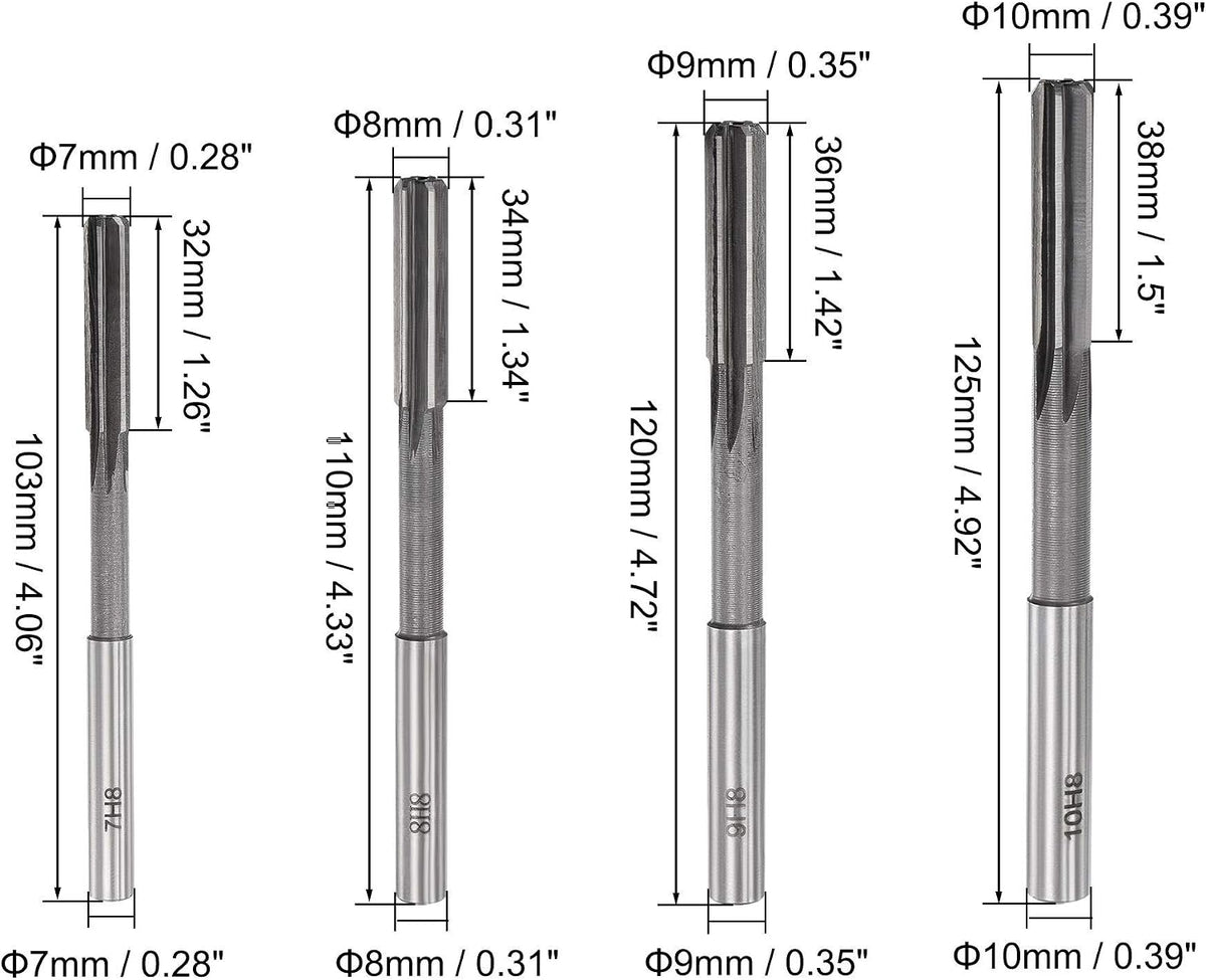 uxcell Chucking Reamer Set Lathe Machine Reamer Straight Flute Milling Cutter High Speed Steel H8 Tolerance (2mm 3mm 4mm 5mm 6mm 7mm 8mm 9mm 10mm) 9pcs