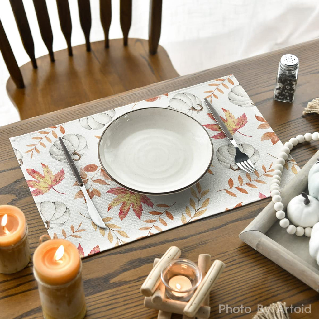 Maple Leaf Pumpkins Fall Placemats Set of 4-12 x 18 Inch