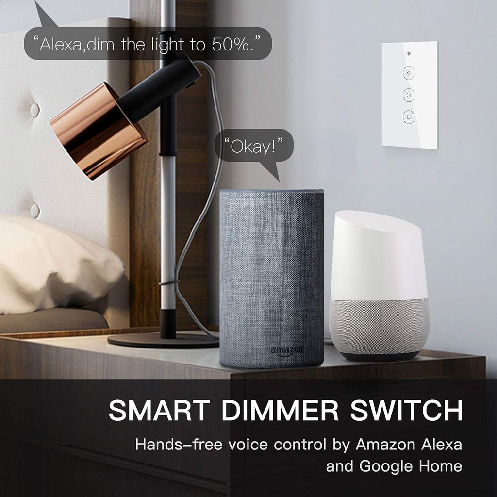 WiFi Smart Dimmer Switch, Glass Panel Wall Light Switch，2.4GHz