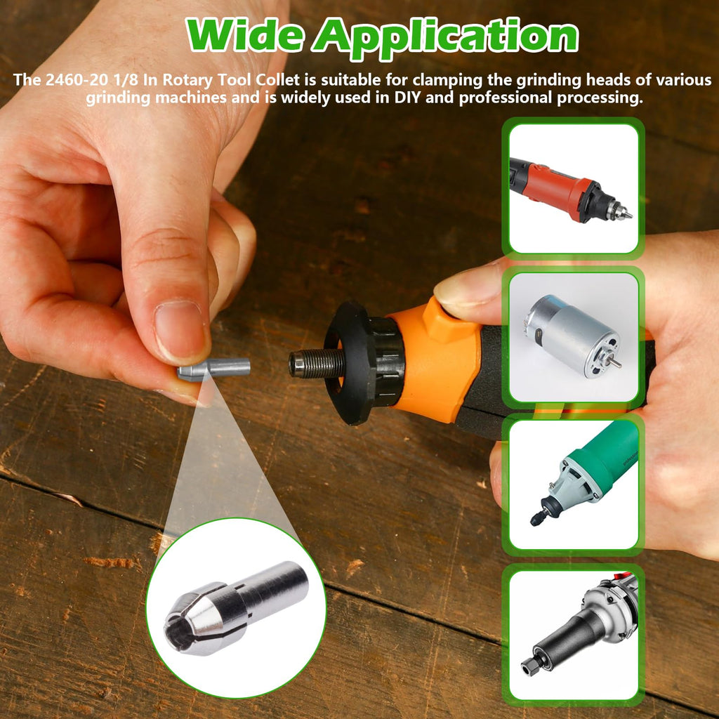 42-77-0400 2460-20 1/8 In Rotary Tool Collet Fit for Dremel Silver Color (2Pcs)