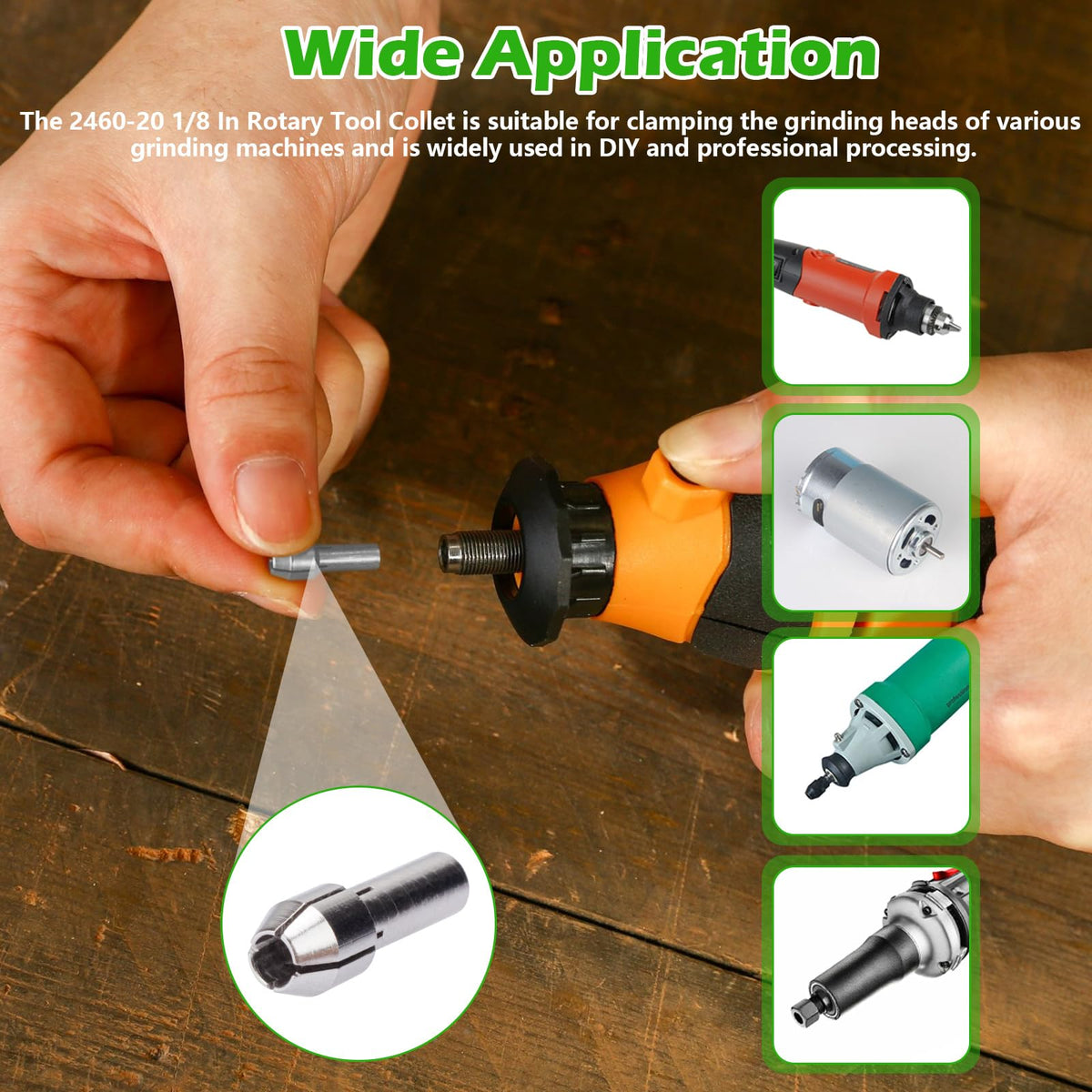 42-77-0400 2460-20 1/8 In Rotary Tool Collet Fit for Dremel Silver Color (2Pcs)