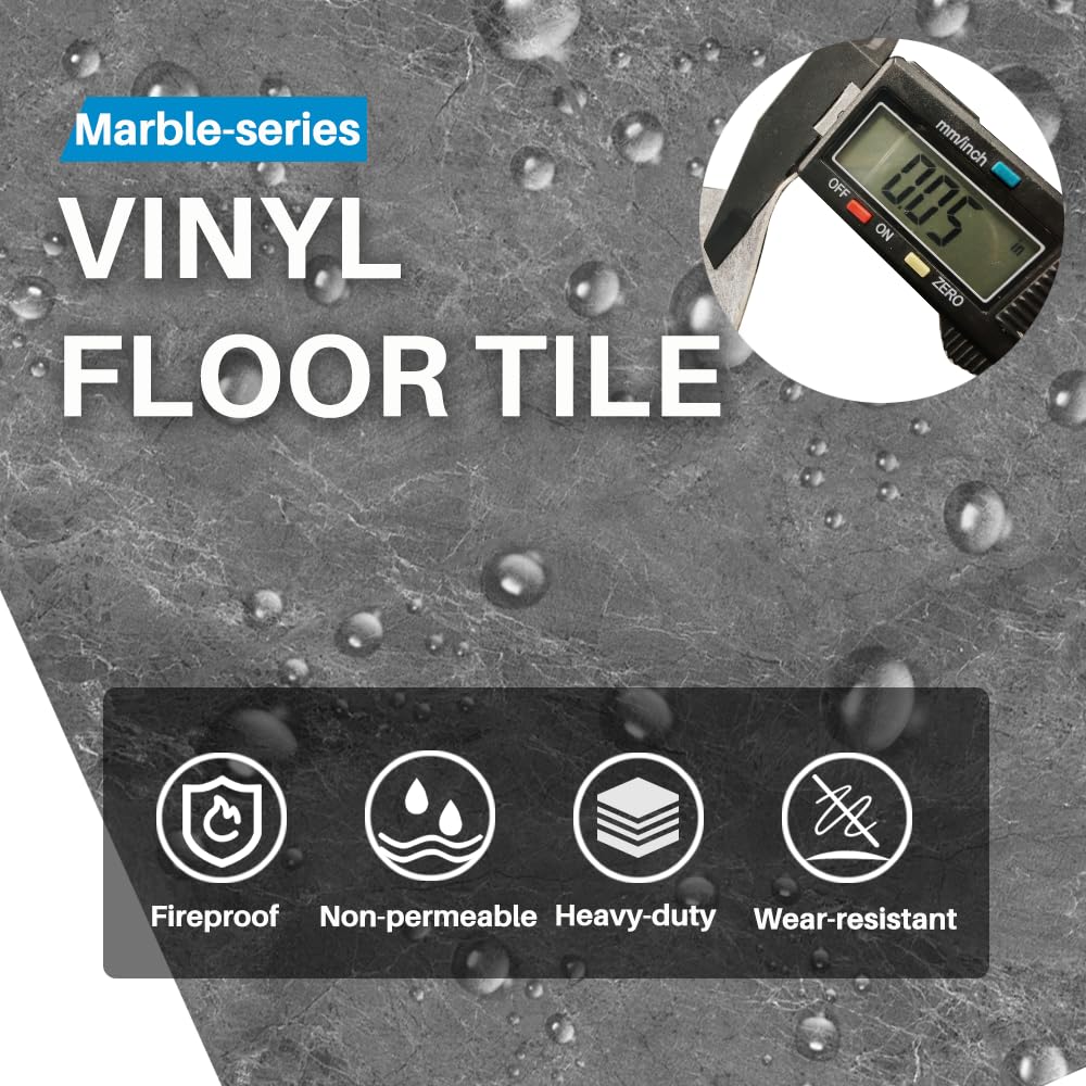Marble Pattern 24"x 24" Peel and Stick Floor Tiles (Large Format), Grey 12 Tiles/Pack - Covers 48 Sq Ft