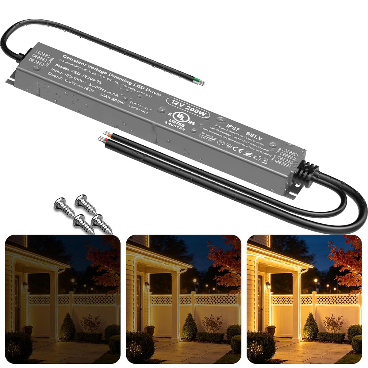 12V Dimmable LED Driver 200W,UL Listed 5-in-1 Triac/MLV/0-10V/PWM