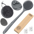 Silicone Body Scrubber Shower Brush Set Thin Bristles Gray