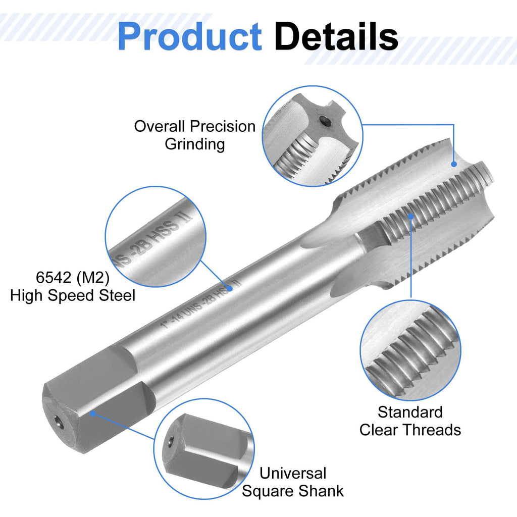 uxcell 3pcs Hand Tap Set, 1"-14 UNS Taper/Plug/Bottom Thread Screw Taps, High Speed Steel Hand Threading Tapping Tool Kit