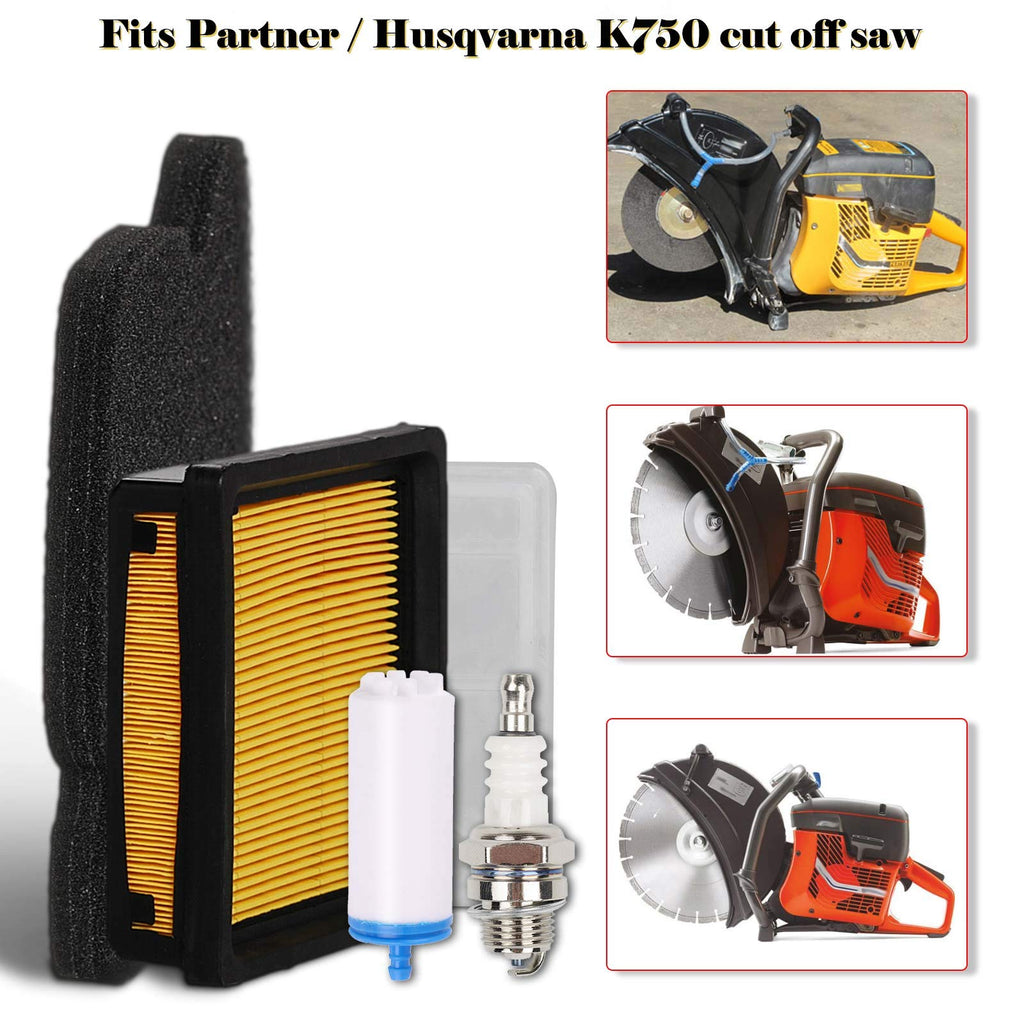 HIFROM Air Pre Inner Filter Combo Fuel Filter Spark Plug Tune Up Kit Compatible with Husq-varna Partner Concrete Cut Off Saw Power Cutter K750 K 750 506 36 72-01 506 36 72-02