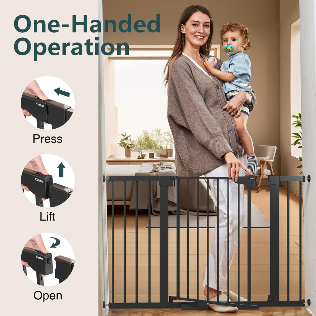 30-48" Adjustable Hardware/Pressure-Mounted Pet & Child Safety Gate with Auto-Close Walk-Through Door for Stairs, Hallways & Wide Doorways — Black