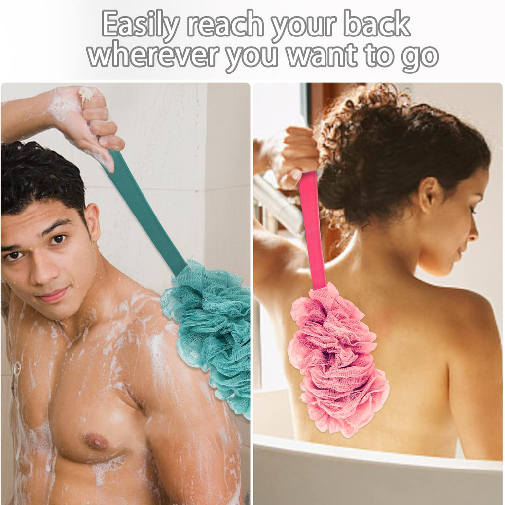 Back Scrubber for Shower, Loofah Sponge Brush Exfoliating Body, Long Handle Scrub Brush for Shower with Loofah on a