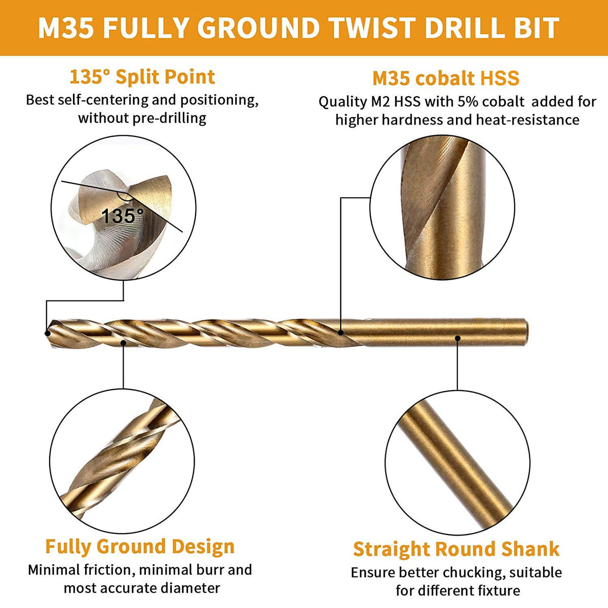 BECOLLO 27/64 Inch Cobalt Drill Bit Set, M35 Jobber Length Twist Drill Bits,Suitable for Drilling in Hard Metal, Stainless Steel, Cast Iron,3 Pieces